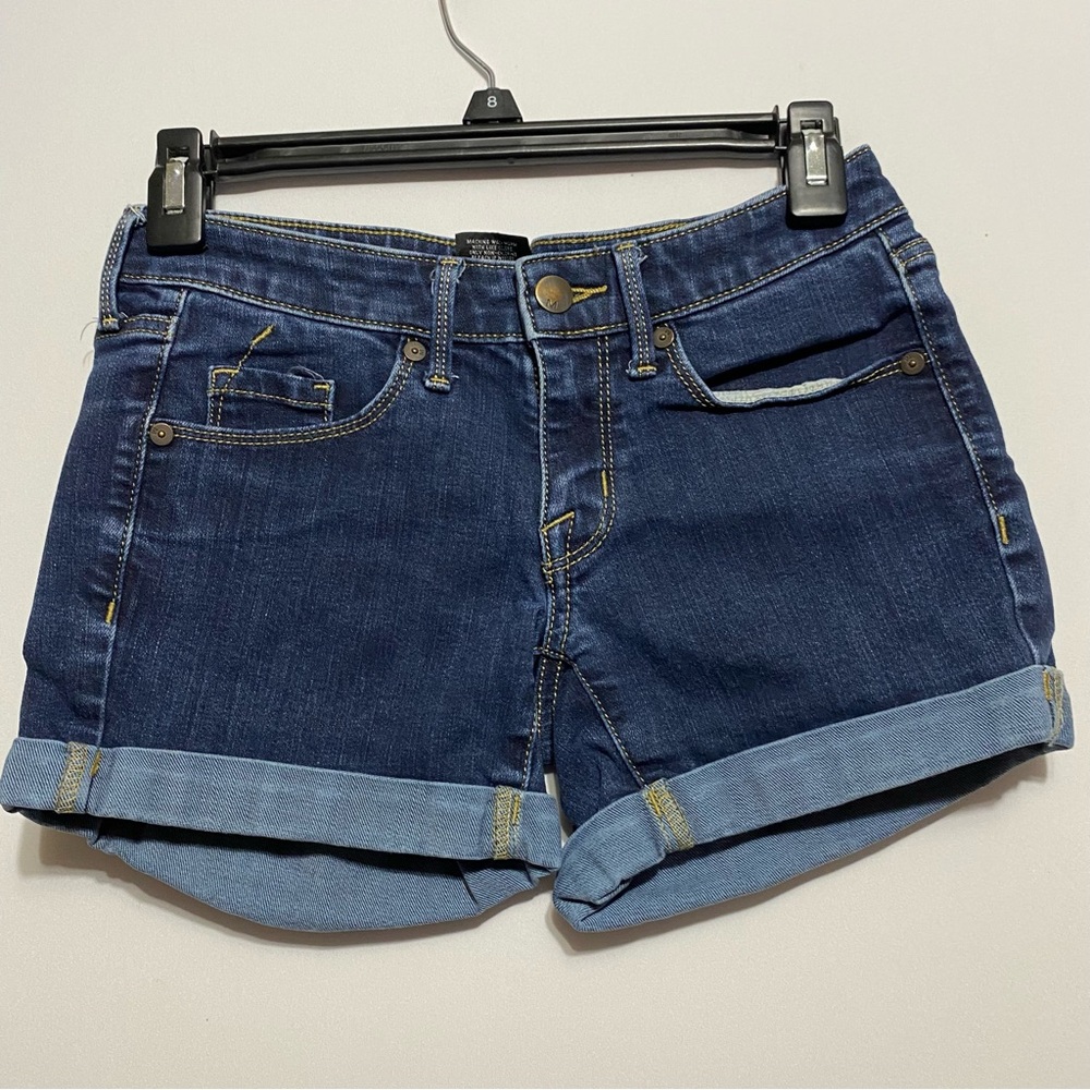 Mossimo Denim Shorts Womens 00/24 Cuffed Mid Rise Midi Super Stretch Dark Wash